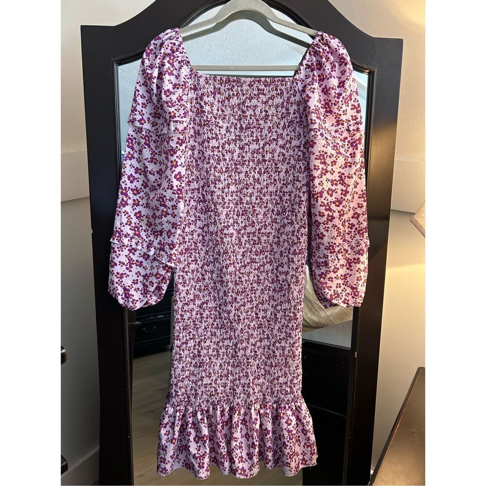 PRETTYGARDEN Purple Floral Smocked Square Neck Midi Dress